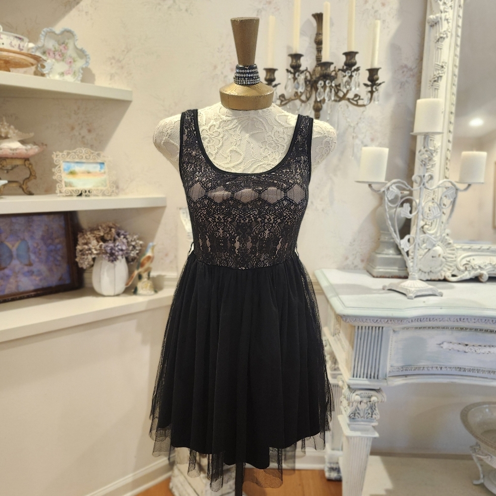 Wet Seal Black Sheer Flirty Wednesday Goth Babygoth Dress S